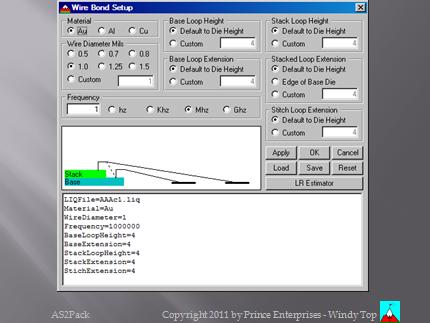 Wire bond setup scren shot