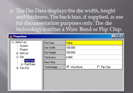 Die properties die data